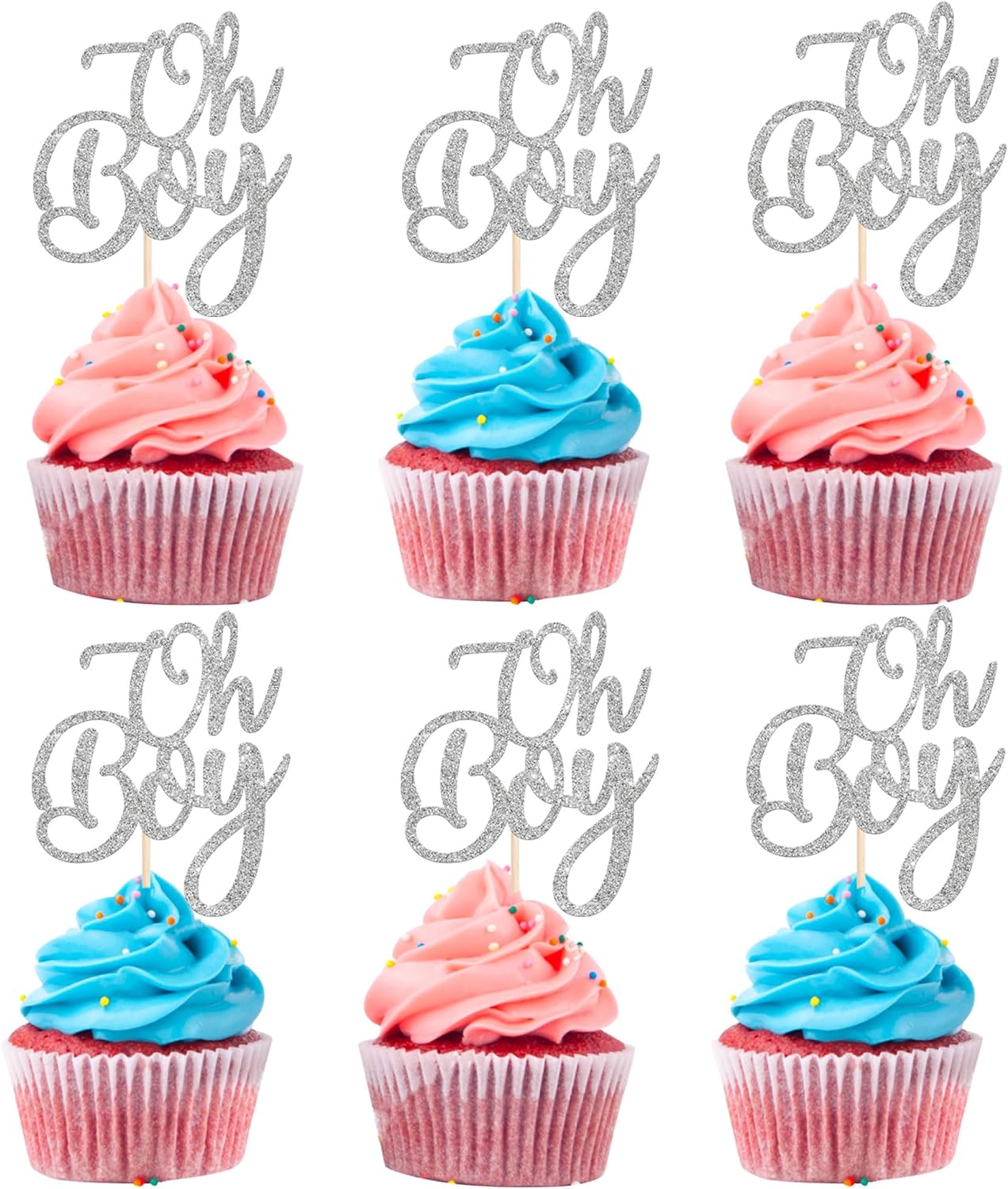 24 Pack Oh Boy Cupcake Toppers Glitter Baby Shower Cake Decorations