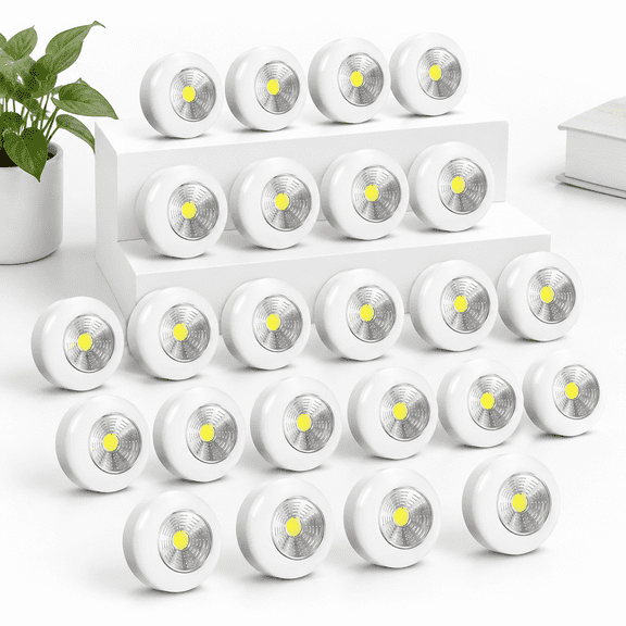 24 Pack Operated Push Tap Light Wireless Puck Bulk White