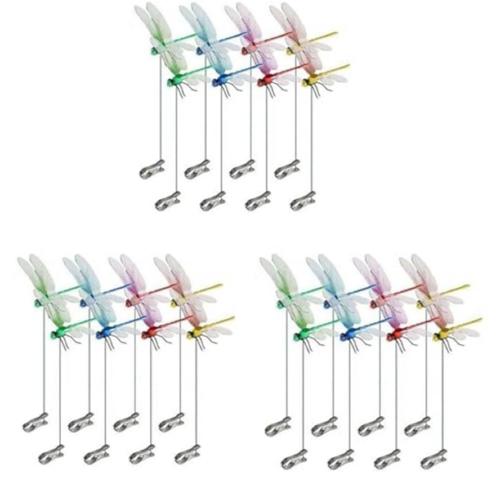 24 Pack Outdoor Fake Dragonfly Rod Clip, 3D Dragon Fly Garden Stakes ...