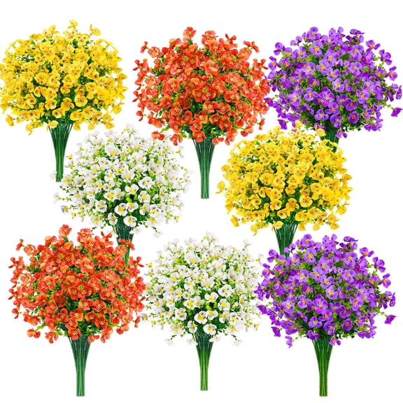 Miracliy 24 Pcs Artificial Pansy Bouquets, 4 Colors Fake Flowers for Patio, Balcony and Outdoor Decor