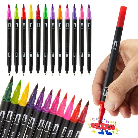 24 Pack Paint Art Markers,Fine and Brush Point Markers with Colored Cap, Assorted Colors Art Marker Pens for Adult Coloring Books, Art Suppliers for Journaling Drawing Craft