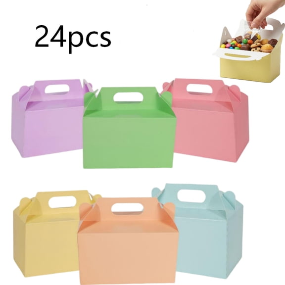 24 Pack Paper Gift Boxes with Handles Colorful Favor Boxes for Treats, Candy & Small Items 6 x 3.2 x 3.5 Inch