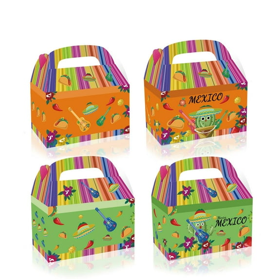 24 Pack Party Favor Boxes, Mexico Cactus Gift Treat Bags, Gable Boxes for Birthday Decorations Supplies Favors, Dessert Candy Goodies Bulk Orange&Green Box