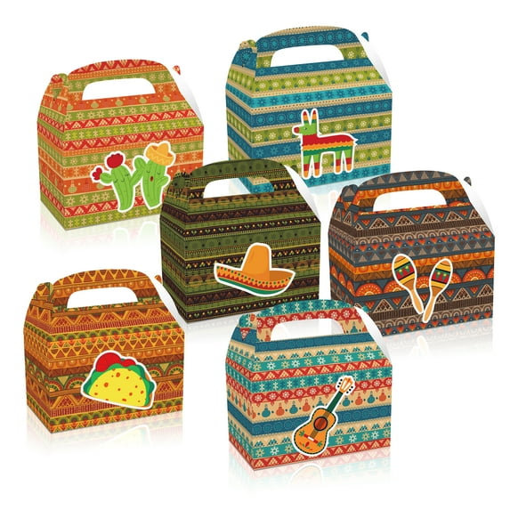 24 Pack Party Favor Boxes, Mexico Cactus Gift Treat Bags, Gable Boxes for Birthday Decorations Supplies Favors, Mexican Carnival Dessert Candy Goodies Bulk Box