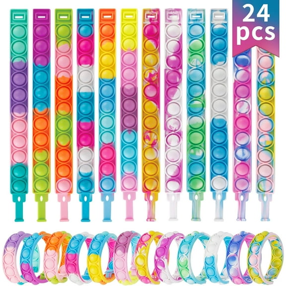 Its 24 Pack Party Favors for Kids Pop Fidget Bracelet It Fidget Toy Fidgets for Classroom Prizes End of Year Student Gifts Birthday Goodie Bag Stuffers Toys for Girl Boy
