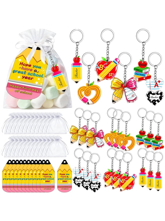 24 Pack Pencil Shaped Silicone Keychain Gift Set with Cards & Organza Bags for Office Favors