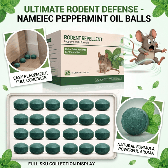 24 Pack Peppermint Oil Rodent Repellent, Natural Deterrent for Mice Rats Squirrels, Indoor & Outdoor Use, Family & Pet Safe for Home Cars Garages RVs