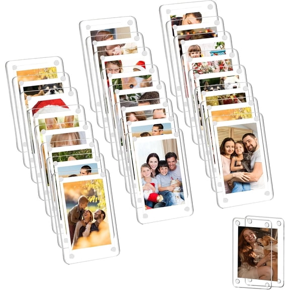 24 Pack Picture Frame for Fridge, 2.36x3.54 Inch Frame, Double Sided Refrigerator Picture Frame for Instax Mini, Clear Picture Display Frame