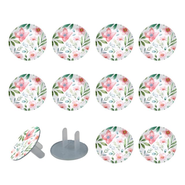 24 Pack Pink Flowers with Leaves Outlet Covers Baby Proofing, Child