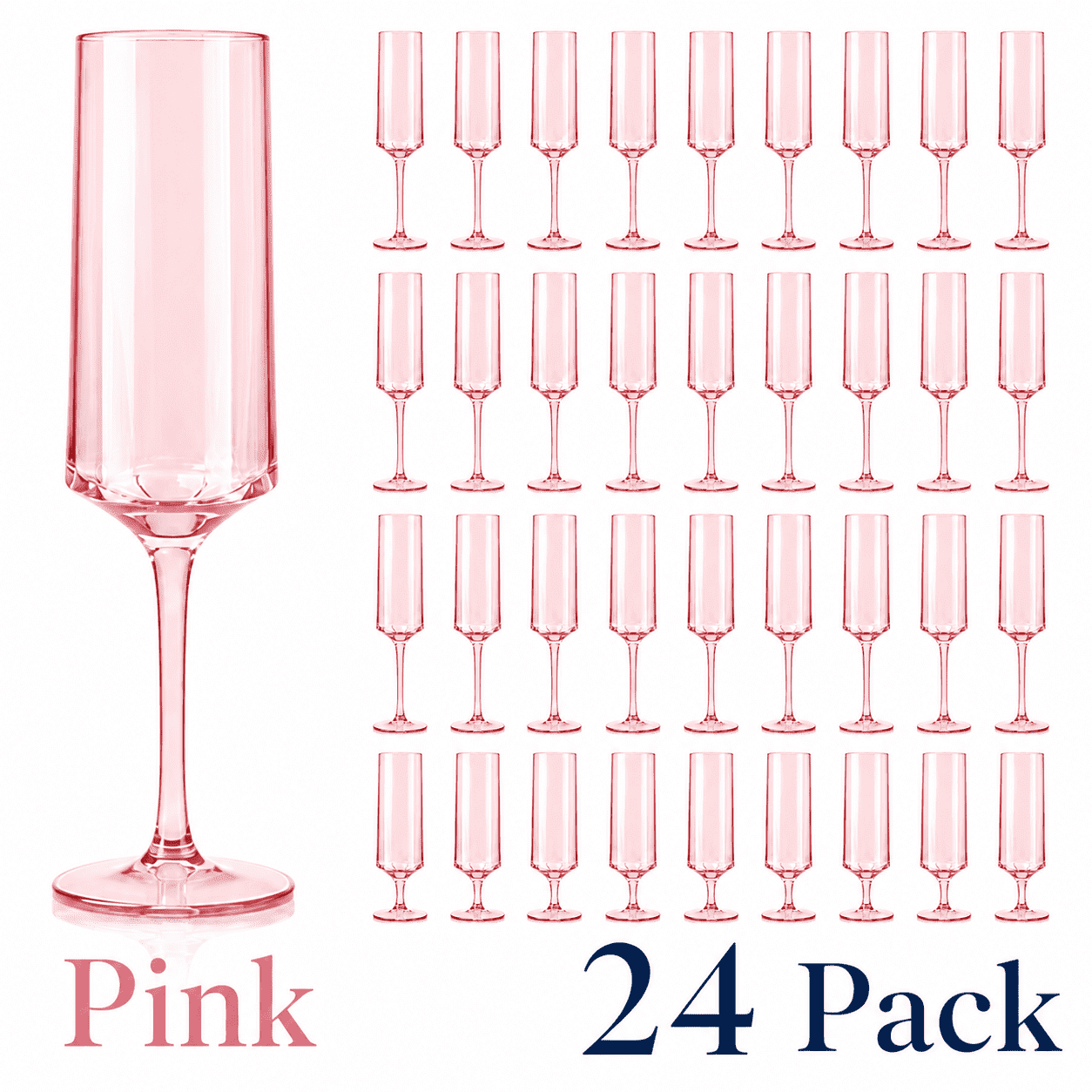 Pink Pvc Vinyl 24 Pack Pink Plastic Champagne Flutes, 5oz Shatterproof Stemmed Wine ...