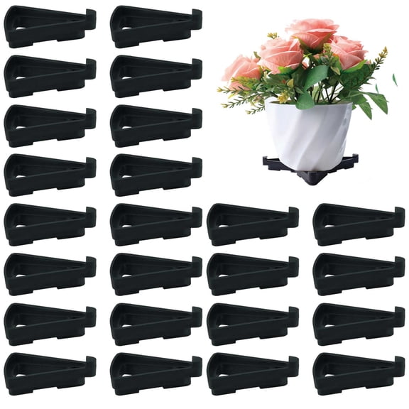 24 Pack Plant Pot Feet, Non Slip Pot Lifter Supports, Invisible Triangle Flower Pot Risers Toes for Outdoor Planters Indoor Garden Potted Better Drainage Protection (Black, Small)
