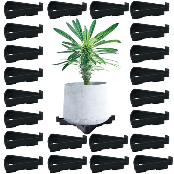 24 Pack Plant Pot Feet, Non Slip Pot Lifter Supports, Invisible Triangle Flower Pot Risers Toes for Outdoor Planters Indoor Garden Potted Better Drainage Protection (Black, Large)
