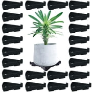 24 Pack Plant Pot Feet, Non Slip Pot Lifter Supports, Invisible Triangle Flower Pot Risers Toes for Outdoor Planters Indoor Garden Potted Better Drainage Protection Black, Large