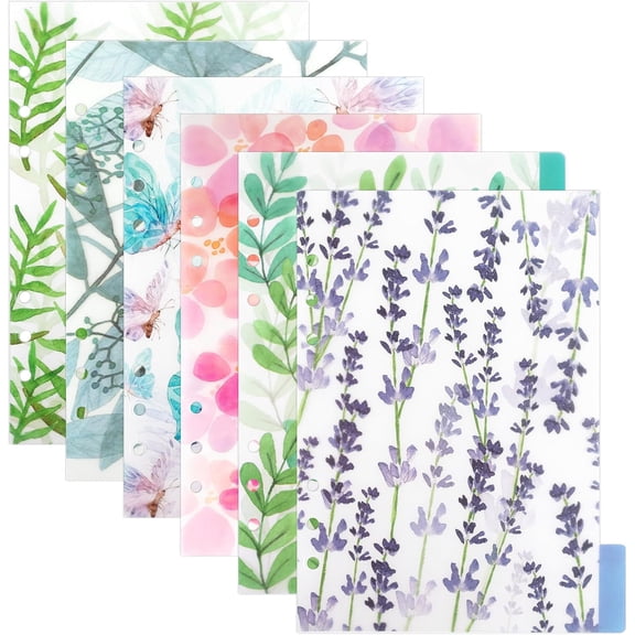 24 Pack Plastic A5 Binder Index Dividers Floral Series Tab Divider Insertable Page for 6 Rings Planner Notebook Diary Journal