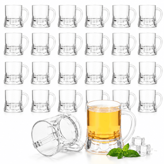 24 Pack Plastic Beer Mug 2 Oz, Mini Beer Mug Shot Glasses, Heavy Base Clear Mini Beer Mugs, Small Plastic Shot Cups for Party Drink, Beer, Whiskey, Tequila, Vodka