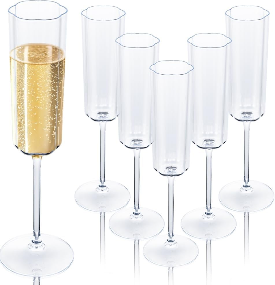 36 Pack Clear Plastic Champagne Flutes - 6oz Ribbed