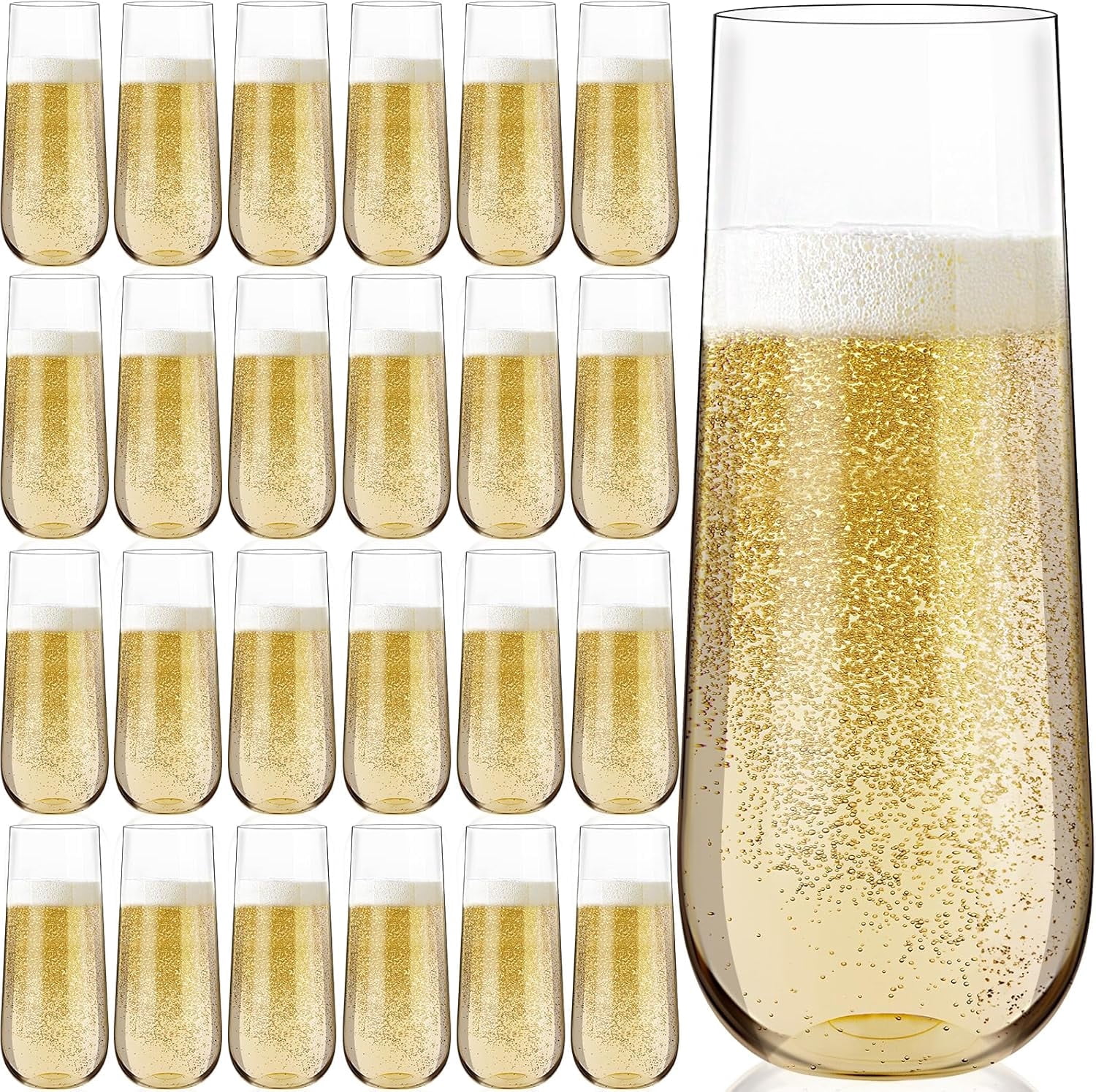 24 Pack Plastic Champagne Flutes,9 Oz Stemless Champagne Flutes,Disposable Clear Plastic Toasting Glasses,Mimosa Glasses for Wedding, Birthday, Parties and Easter