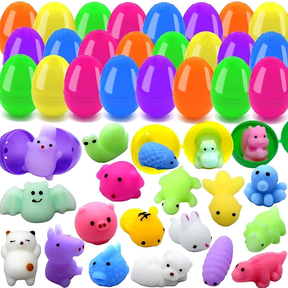24-Pack Plastic Easter Eggs Fillers With 24 Mochi Squishy Toys For Kids Easter Egg Hunt Game And Easter Basket Party Favors