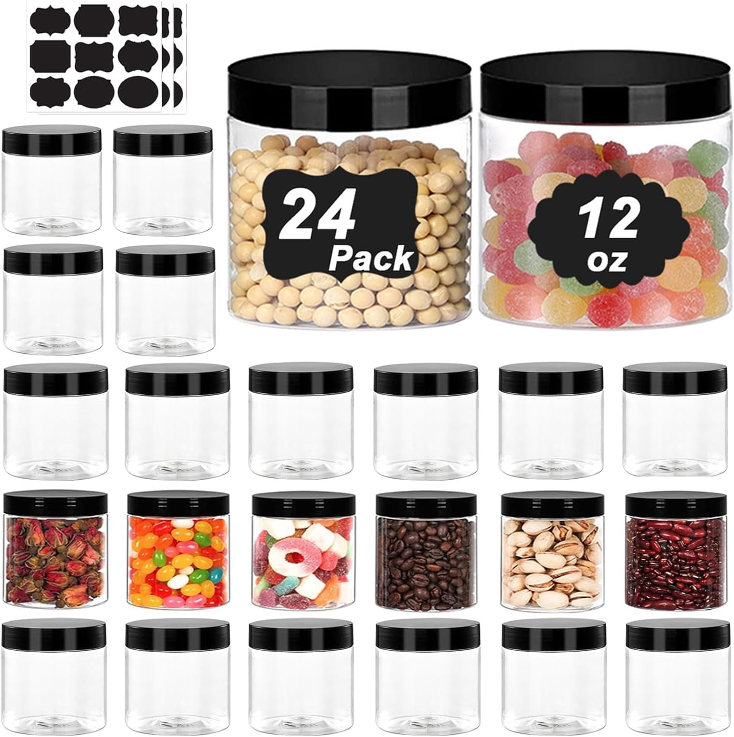 24 Pack Plastic Jars With Lids 12 OZ PET Plastic Jar Round Slime ...
