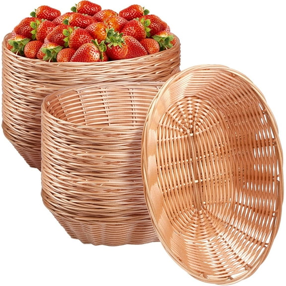 24 Pack Plastic Oval Basket Small Fruit Bread Basket Food Storage Basket Bin for Easter Gifts Empty Home Kitchen Restaurant Food Serving Storage Display Decor(Light Brown)