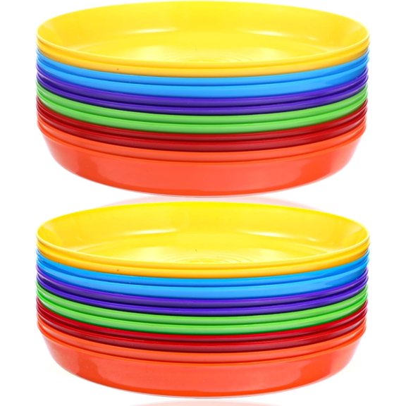 24 Pack Plastic Plates, 7 Inch Colorful Dinner Plates Plates, Small Snack Plates Salad Plates for BBQ, Travel, Events, Dishwasher Safe, 6 Colors