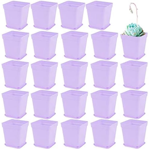24 Pack Plastic Square Nursery Pots 3 Inch Plastic Plant Pots,Flower Pot with Tray Saucer for Indoor Outdoor Garden Office Decor