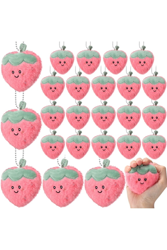 24 Pack Plush Strawberry Keychain, Pink Strawberry Party Favors for Bridal Shower Birthday, Strawberry Stress Ball, Cute Fruit Pendant Gifts for Spring Celebration and Easter Gift Bag Fillers