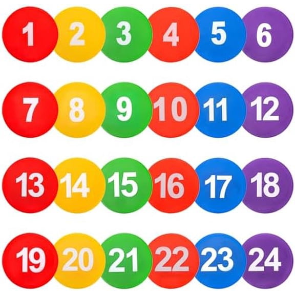 24 Pack Poly Vinyl Spot Markers, 9 Inch Floor Dots Non-Slip Rubber Agility Dots, Flat Field Cones Circles for Training, Exercise Drills, Gym, Football, Basketball, 6 Colors$$Sport & Recreation Other