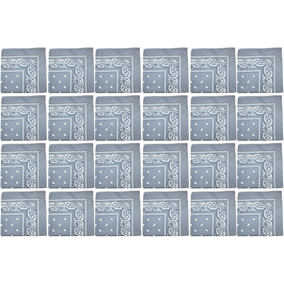 24 Pack Polyester Paisley Bandanas Bulk Pack for Group Activities (Grey)