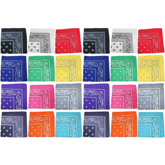 24 Pack Polyester Paisley Bandanas Bulk Pack for Group Activities (Mix)
