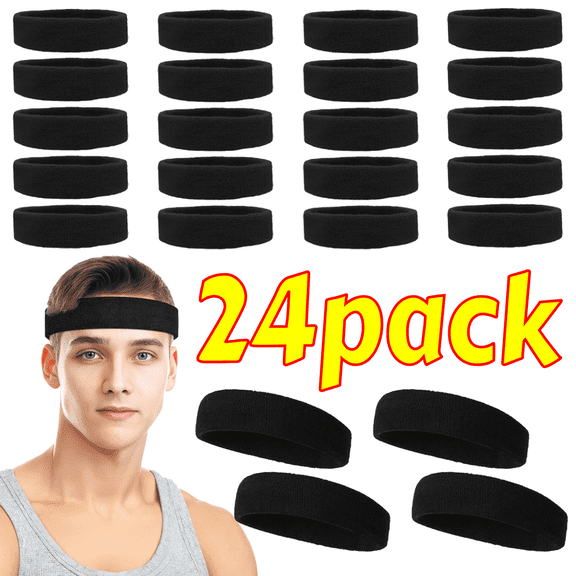 24 Pack Polyester Sports Headbands, 7x2 Inches Moisture Wicking Sweatbands, Bulk Athletic Headbands for Gym, Running, Workout & Sports