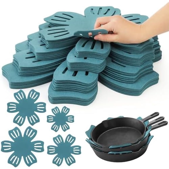 24 Pack Pot and Pan Protectors, 4 Different Size Pans Separator, Anti-Slip Pan Dividers Pads, Felt Cookware Protector Set for Stacking and Protecting Your Cookware, Set of 24, Cyan$$