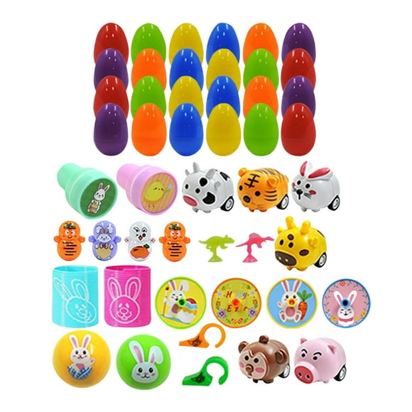 24 Pack Prefilled Easter Eggs of Mini Stuffed Animal Plush Toys Baster Stuffer Filler for Kids Easter Egg Hunt Game, Classroom Prize Supplies