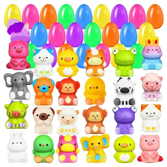 24 Pack Prefilled Easter Eggs with Animal Squishy,Easter Basket Stuffers Party Favors Gifts Easter Egg Fillers