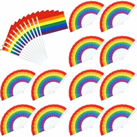 24 Pack Pride Stuff, LGBT Pride Flags, Rainbow Folding Fans,Small Handheld Gay Rainbow Flags Decorations Bulk, Pride Month Decor Accessories Set for Parade Party