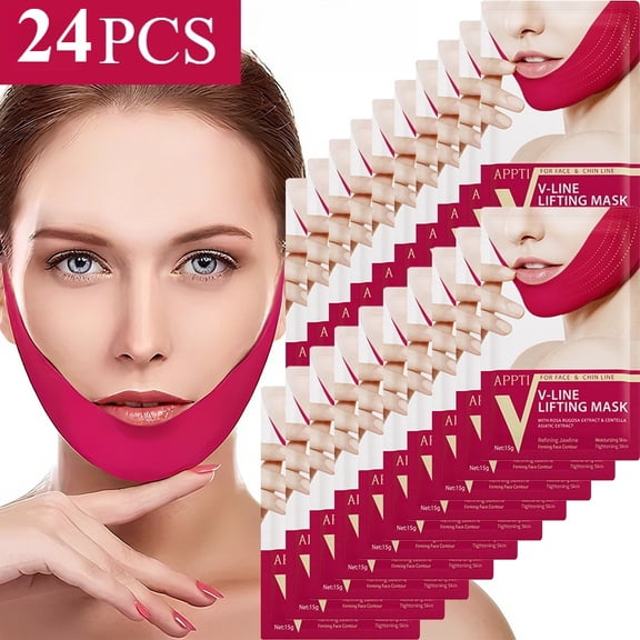 24-Pack Professional APPTI Red V Line Lifting Mask, Contouring Face Mask to Tighten Chin Area, Improve Facial Elasticity & Sculpt Clear Jawline