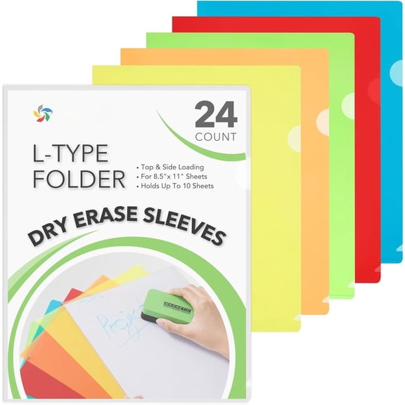 24 Pack Project Folders for Important Documents, 5 Translucent Colors, Heavyweight L-Shaped Poly Jacket Sleeves Folders Fit for Letter Size