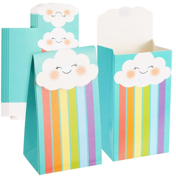 24 Pack of Rainbow Goodie Bags with Stickers for Birthday Supplies, Rainbow Party Favors, Treats, Candies, Baby Shower Decorations (Turquoise, 6.5 x 4 x 3 Inches)