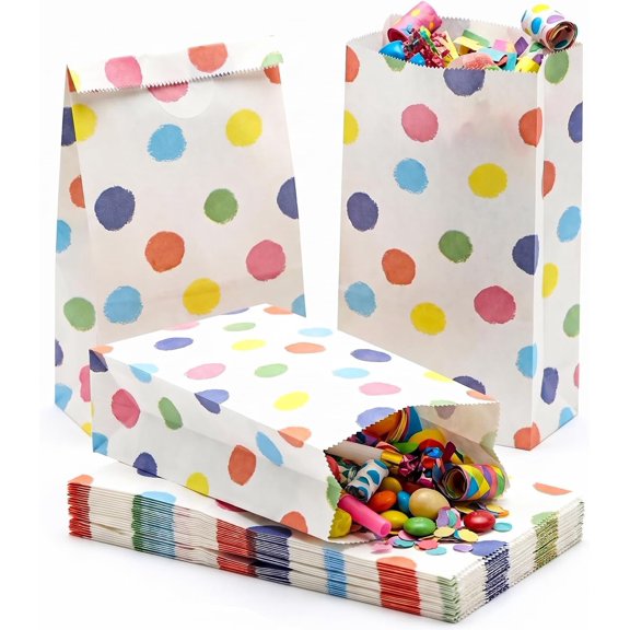 24 Pack Rainbow Polka Dot Party Favor Bags with Stickers