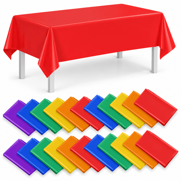 24 Pack Rainbow Rectangle Disposable Plastic Tablecloths, 54 x 108 Inch