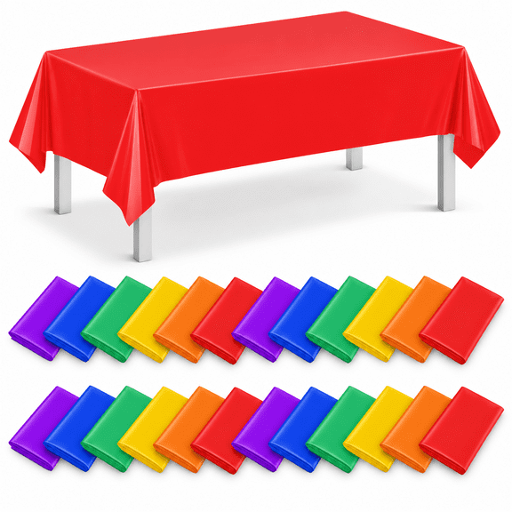24 Pack Rainbow Rectangle Disposable Plastic Tablecloths 54 x 108 Inch