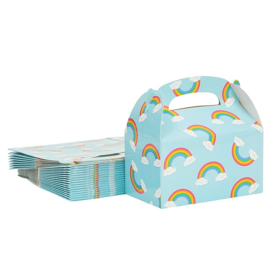 BLUE PANDA Rainbow Gable Party Favor Box Set - Easy Pop-Up Gable Box with Built-In Handle - Party Favor Bags & Gift Bags - Candy & Rainbow Popcorn Holders - 24-Pack, 6.2 x 3.6 x 3.4 in