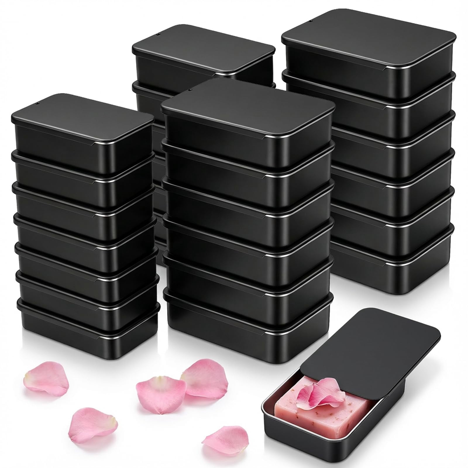 24-Pack Rectangular Metal Tin Containers with Slide Top , Black, 2 ...