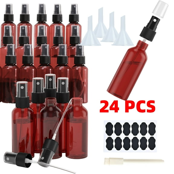 24 Pack Red Brown Plastic Spray Bottles 2oz For Essential Oils, Perfumes, Cosmetics, Alcohol, Fine Mist Spray Bottle, Mini Travel Bottle, Small Refillable Liquid Containers