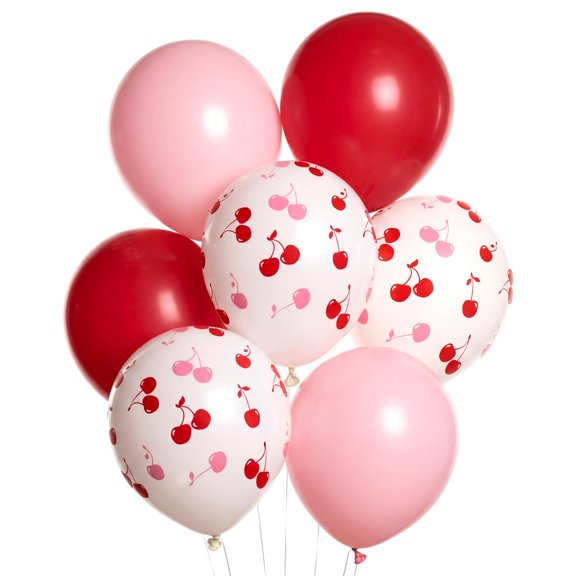 24 Pack Red & Pink Cherry Balloons 12" Latex Party Decor