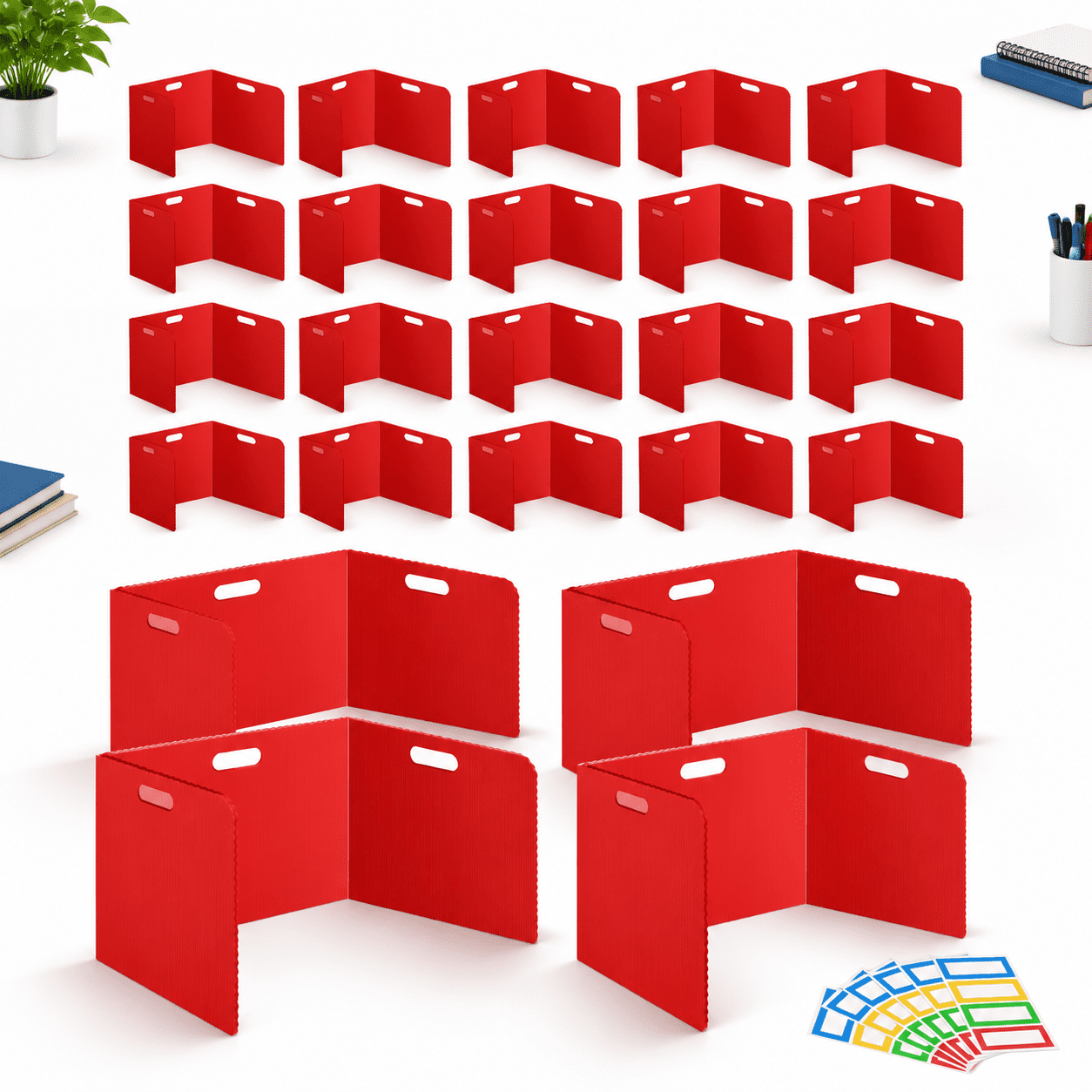 24 Pack Red Plastic Desk Dividers, 17.52 x 13.86 x 6.57 Inches, School ...