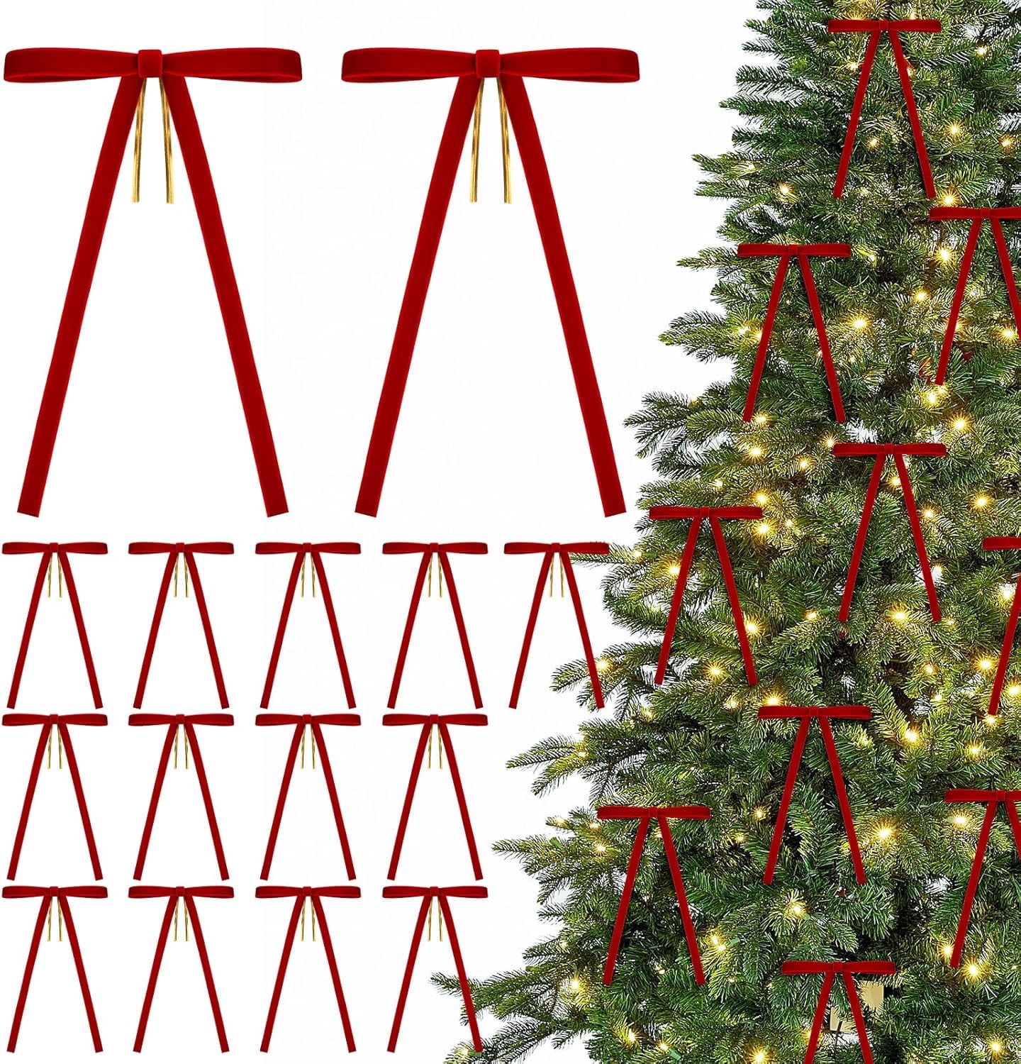 24-Pack Red Velvet Christmas Bows - Vintage Style Ribbon Bows for Tree ...