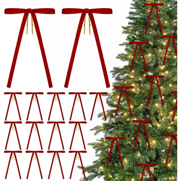 24-Pack Red Velvet Christmas Bows - Vintage Style Ribbon Bows for Tree Decor, Wreath Embellishments, and Gift Wrapping