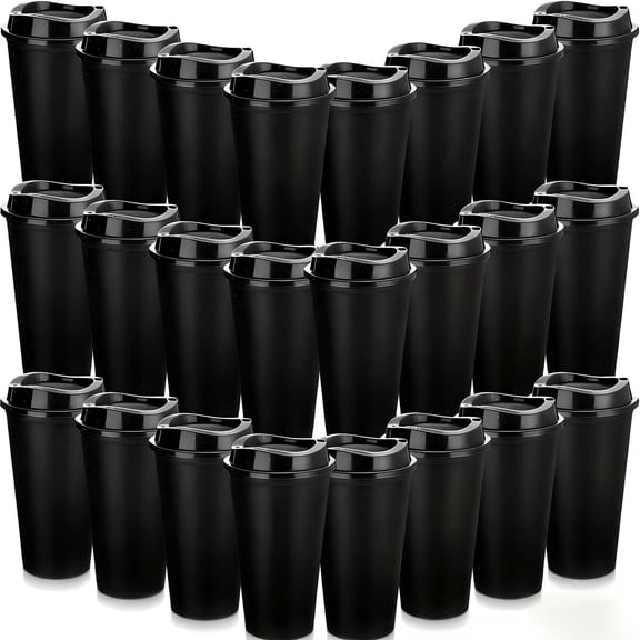 24 Pack Reusable Coffee Cups with Lids 16 oz To Go Travel Cups with Lids Travel Mugs Plastic Tumblers Reusable Coffee Tumblers for Hot and Cold Drinks, Black