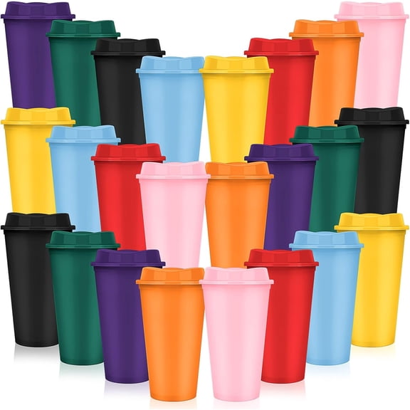 24 Pack Reusable Coffee Cups with Lids,16 oz Travel Hot Cups Bulk Plastic Tumblers Cup To Go Coffee Mugs for Hot and Cold Drinks,Colorful$$Home Decor, Kitchen, & Other